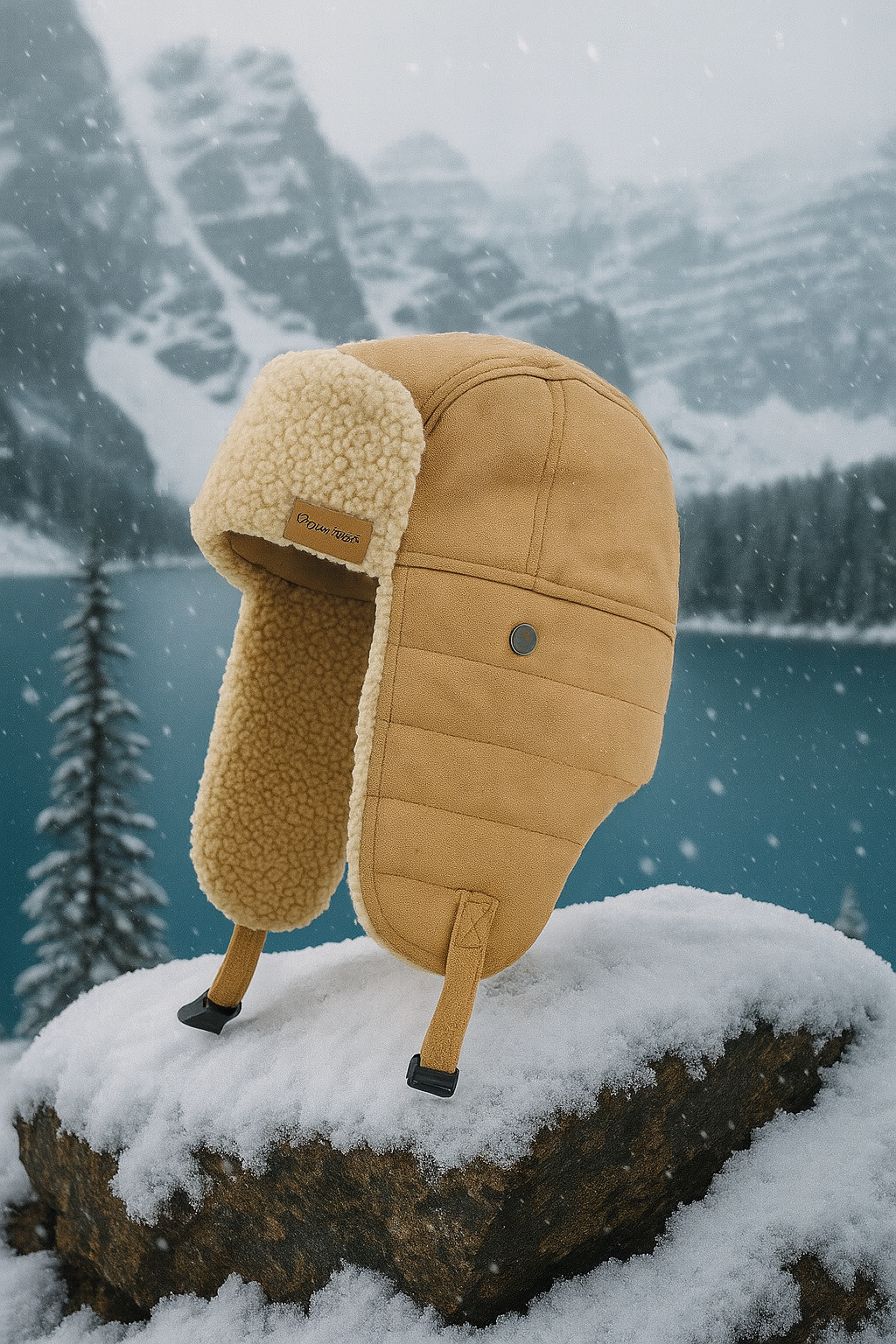 Unisex Cream Bomber Hat with Faux Fur – Warm Winter Ear Flap Hat
