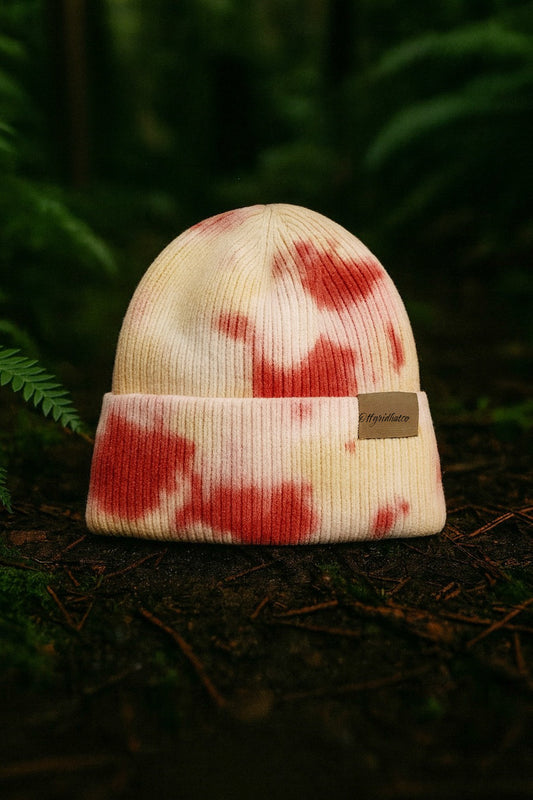 Acrylic Tie Dye Beanie – Yellow, Red & White Winter Hat