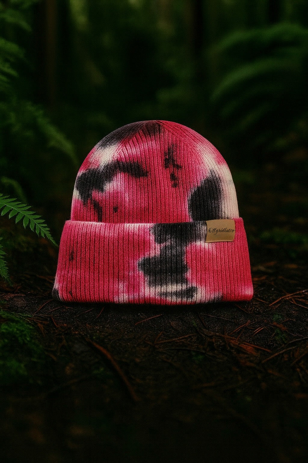 Acrylic Tie Dye Beanie – Pink & Black Marble Winter Hat