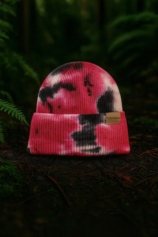 Acrylic Tie Dye Beanie – Pink & Black Marble Winter Hat