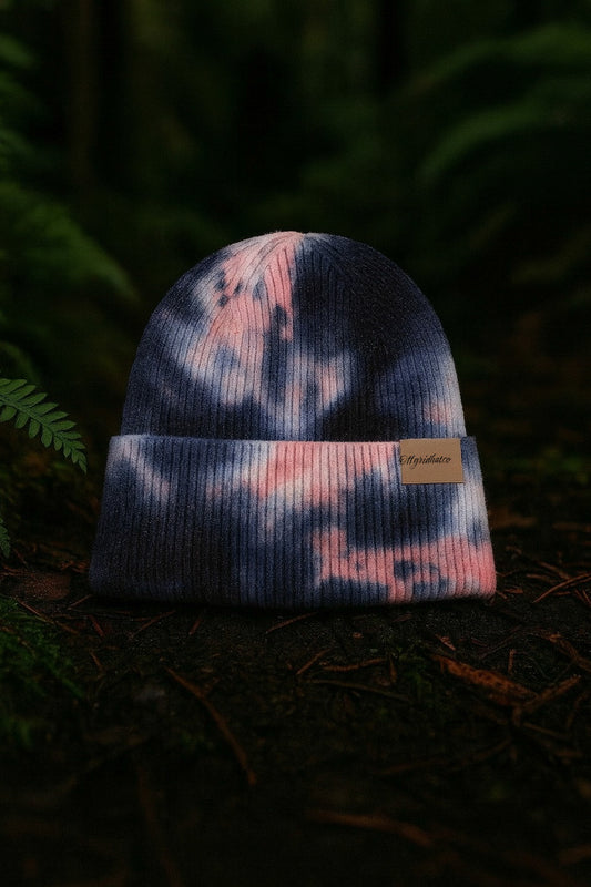 Acrylic Tie Dye Beanie – Pink & Smoke Winter Hat