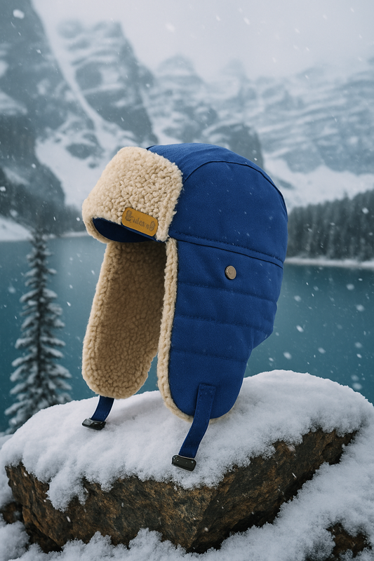 Unisex Dark Blue Bomber Hat with Faux Fur – Warm Winter Ear Flap Hat