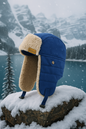 Unisex Dark Blue Bomber Hat with Faux Fur – Warm Winter Ear Flap Hat
