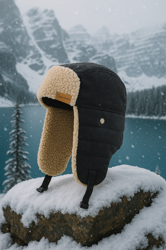 Unisex Black Bomber Hat with Faux Fur – Warm Winter Ear Flap Hat
