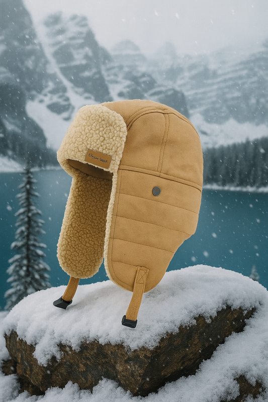 Unisex Cream Bomber Hat with Faux Fur – Warm Winter Ear Flap Hat