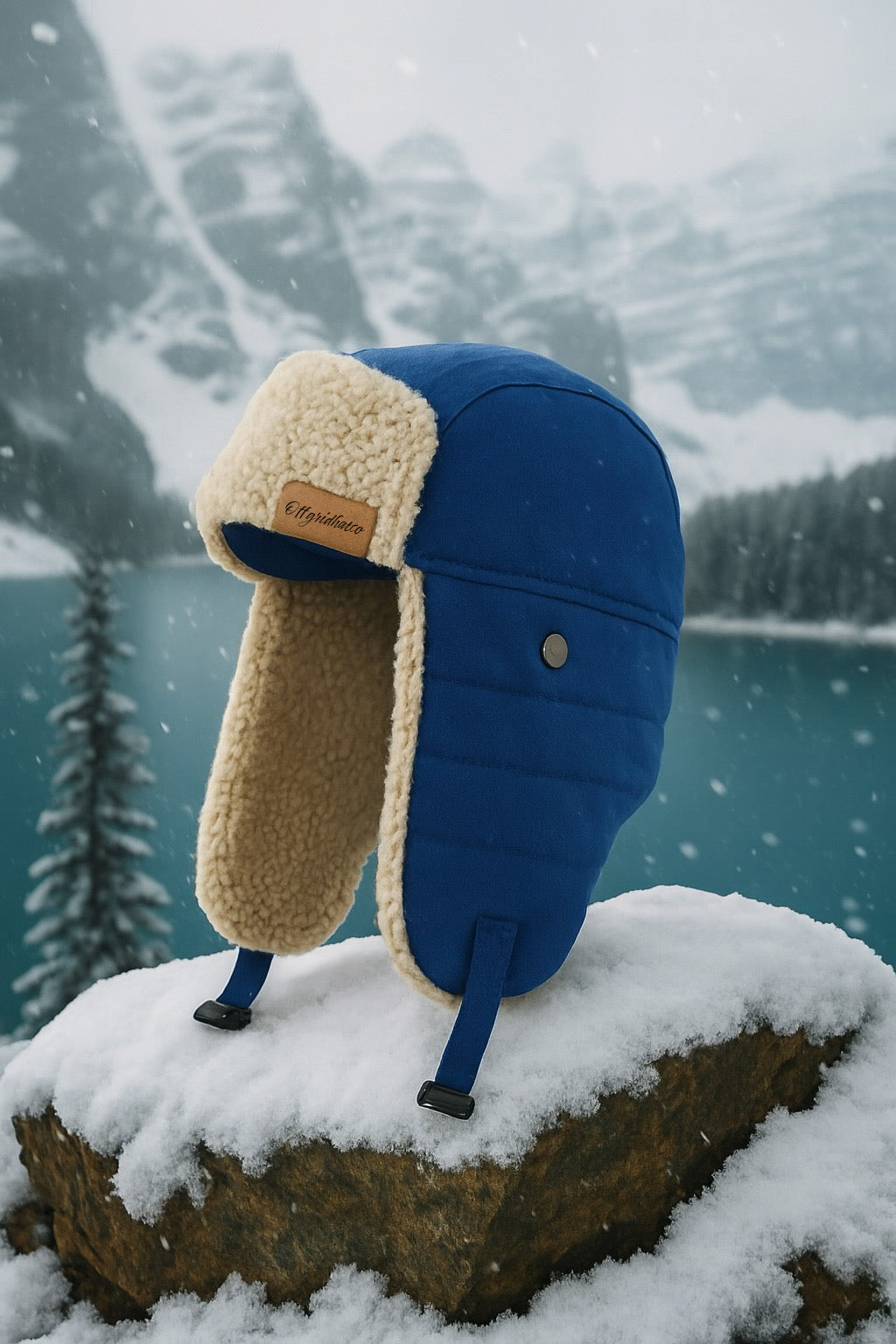 Unisex Dark Blue Bomber Hat with Faux Fur – Warm Winter Ear Flap Hat