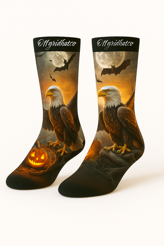 Halloween Bald Eagle Socks – Spooky Eagle Crew Socks for Men & Women | Fun Fall Sock Gift